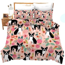Boston Terrier Bedding Set Dog Boston Terrier Decor Duvet Cover Animal Pattern Comforter Set Soft Quilt Set for Girls Boys Kids Teenagers Adults Men Women with 2 Pillowcases for All Season Twin Size