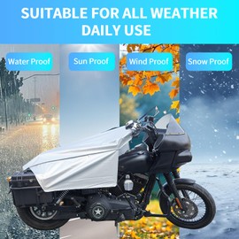 GARGOYLE BELLS Motorcycle Cover Bike Cover All Season Seat Shade Cover Lightweight Half Cover Outdoor Waterproof Sun Outdoor Protection Durable Fits Various Motorcycle Models - Silver, L
