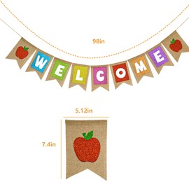 BCCSNNM Welcome Burlap Banner Back to School Party Decorations Glitter Welcome Banner with Apple Sign - First Day of School Party Supplies for Classroom,Teacher,and Office Hanging Decor
