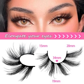 3D False Eyelashes, Cat Eye, Cat Eye Natural Artificial Eyelash Extensions Set, Fox Eye, Artificial Eyelashes, Natural Look, 5 Pairs, Reusable, Lightweight Faux Mink Eyelashes (Mao-6)