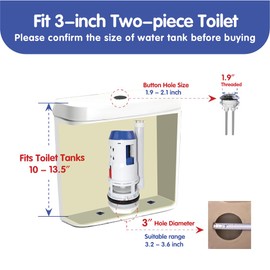 3-Inch Dual Flush Valve Repair Kit for 2-Piece Toilet, Includes 8.2" Height Flush Valve, Fill Valve, 1.9" Threaded Button, Gasket, and Bolts. Suitable for 2-Piece Top-Flush Toilets