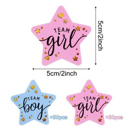Dokeno Gender Reveal Stickers, 100 Pieces Team Boy & Team Girl Gender Labels Stickers, Blue & Pink Baby Gender Stickers with Gold Foil for Baby Shower Decoration (Star)