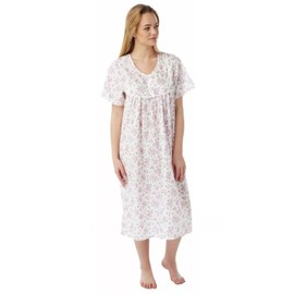 ER Direct Ladies Open Back Floral incontinence Nightie Hospital Maternity Dress Polycotton Nightdress for Women UK Size 8-30 (Pink, UK 24-26)