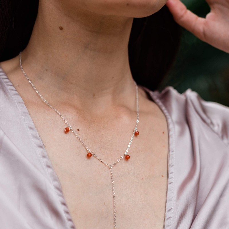 Carnelian Boho Y Necklace in Sterling Silver