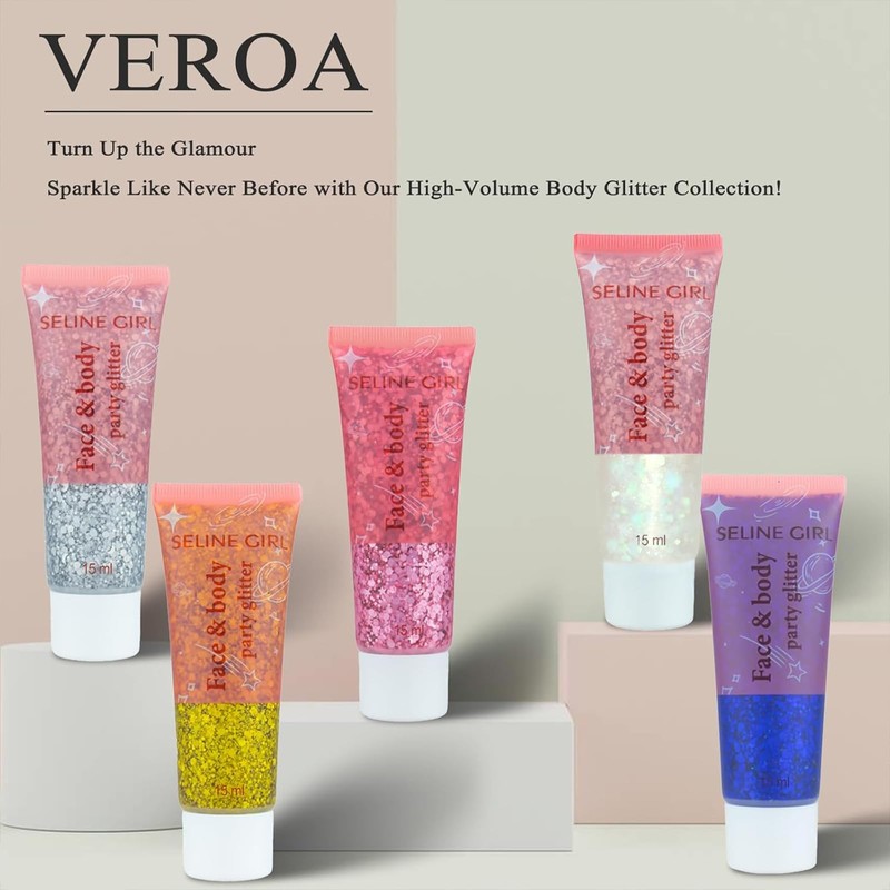 Veroa 5Pcs Face Chunky Glitter Gel,75ml Mermaid Sequins Holographic Glitter