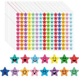JANYUN Star Stickers, 6750Pcs Happy Smile Face Stickers 15 Designs Students Reward Chart Behavior Labels for DIY Crafts Scrapbooking School Office Supplies
