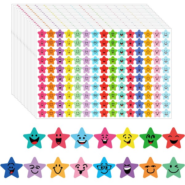 JANYUN Star Stickers, 6750Pcs Happy Smile Face Stickers 15 Designs