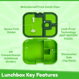YOOPI Digital bento lunch box for kids offers ideal portion sizes. Leakproof, lightweight and dishwasher-safe, this durable bento box for kids & toddler is also BPA-free, available in a vibrant Green