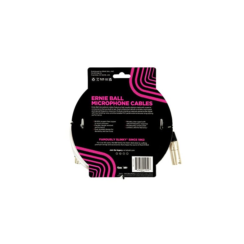 Ernie Ball - Cable de micrófono XLR macho hembra de