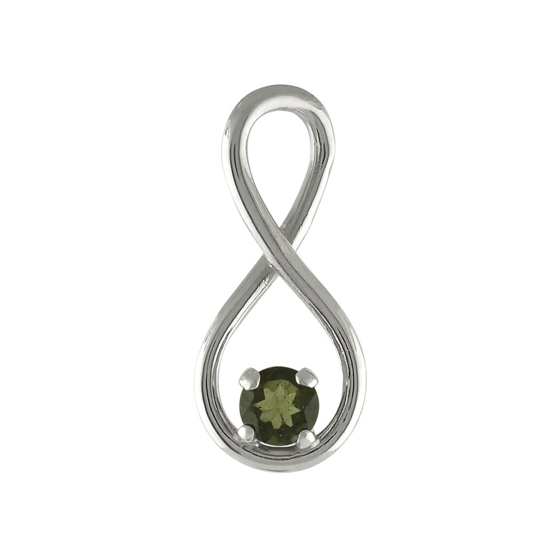 Starborn Faceted Moldavite Infinity Pendant in fine Sterling Silver