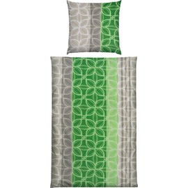 Erwin Müller Single Jersey Bed Linen Green/Grey Size 80 x 80 cm / 155 x 200 cm - Temperature Regulating, Non-Iron with Zip