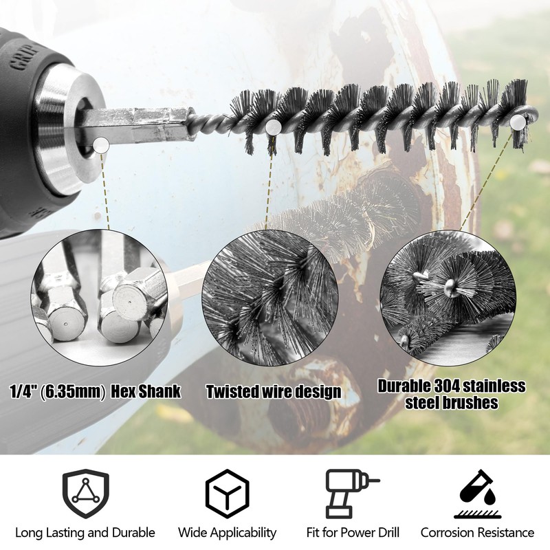 Attoshow 16-Piece Bore Brush Set - 304 Stainless Steel Drill