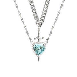 vdwv Personality Red Zircon Love Heart Dagger Pendant Necklace for Women Jewelry Gothic Sword Layered Necklace for Couple, Large, Stainless Steel, No Gemstone