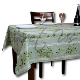La Cigale Wipeable Tablecloth Spillproof Acrylic Coated Floral Cotton French Provencal Tablecloth for Rectangle Tables 60 x 136 inches Green Olive Stripes, 60 in x 136 in