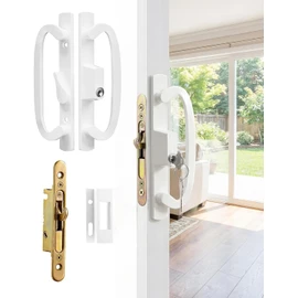 Keyed Sliding Patio Door Handleset, 45° Keyway, 3-15/16" H.C., Fits 1-3/8" to 2" Thick Doors, Non-Handed, White Diecast, Offset Position with Mortise Lock and Keeper｜Off Center Thumb Latch