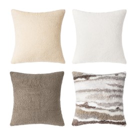 AELS Abstract Marble Pattern Neutral Throw Pillow Covers 18x18, Set of 4, Faux Fur Decorative Cushion Cases in Earth Tones for Couch Bed Sofa Living Room (Covers Only)