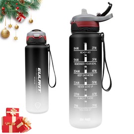 EULANT Drinking Bottle with Straw, 1 L, Tritan Water Bottle Sports, Water Bottle with Time Marking, Sports Bottle for Gym, Bicycle, Camping, BPA-Free & Leak-Proof Lock & Gradient Colours