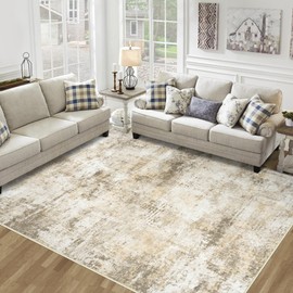 8x10 Area Rugs for Living Room Bedroom: Abstract Washable Rug with Anti-Slip Backing Non-Shedding Stain-Resistant Soft Large Carpet for Dining Room Nursery Hallway Indoor Home Office Beige Grey