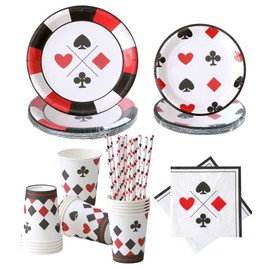 Casino Party Supplies - Serves 16 - Casino Theme Party Decorations for Men/Adults Includes Casino Party Plates Poker Paper Plates Cups Napkins and Straws for Poker Night Las Vegas Party Decorations