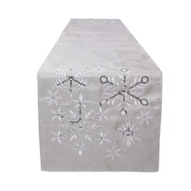 OWENIE Christmas Table Runners, Snowflake Silver Grey Table Runner, Xmas Holiday Tabletop Decor, Embroidery Table Centerpieces with Sequins and Diamonds, Glittering Winter Home Decorations, 14X70 Inch