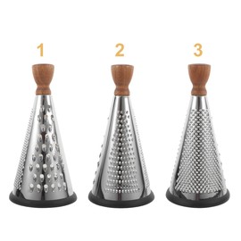 Hemoton 9 Inch Wood Handle Stainless Steel Cone Cheese Grater Multi-Purpose Vegetable Shredder for Kitchen Use