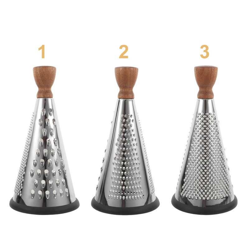 Hemoton 9 Inch Wood Handle Stainless Steel Cone Cheese Grater