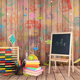 Tingjoo Back to School Backdrop 6 x 5ft First Day of School Kindergarten Banner Hand Painted Pencils Background Photo Studio Props for Preschool Classroom Decorations