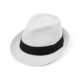 Straw Trilby Fedora Hat for Men Women 1920s Panama Hat Short Brim Summer Beach Sun Hat with Band White