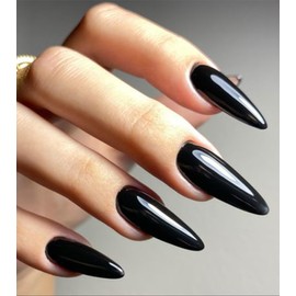 Black Press On Nails - Aegenacess Jelly Stiletto Fake Nails with Glue Sticker, Press On Nails Long, Glossy Stick On Nails in 12 Sizes, 24PCS Glue On Nails