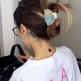 papasgix Shell Claw Clips Seashell Hair Clips, 2 Size for Thin/Thick Hair Beach Claw Accessories for Women and Girls (Gradient Yellow Purple)