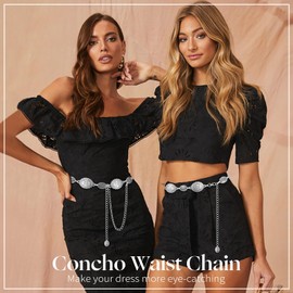 MELLIEX Women's Waist Belt, Fashion Chain Belt, Waist Chain, Adjustable Metal Concho Belt, Hip Chain for Dresses, Gold, gold