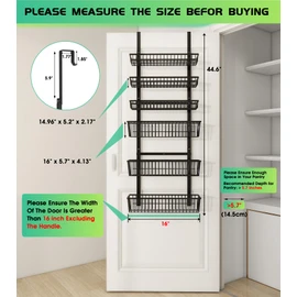 Mefirt Over The Door Pantry Organizer, Pantry Organization and Storage, 6-Tier Deep Baskets Hanging Heavy-Duty Metal, Wall Spice Rack Seasoning Shelves for Home & Kitchen, Laundry Room Bathroom, Black