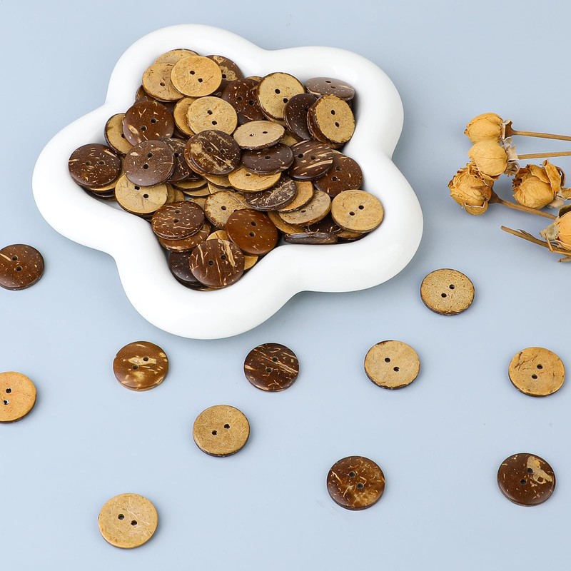100pcs Natural Coconut Shell Buttons Sewing Buttons 2 Hole Big