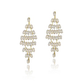 CZ Chandelier Earrings for Women - 14k Gold Plated Marquise Cut Cubic Zirconia Crystal Rhinestone Statement Rhombus Link Drop Dangle Earrings for Wedding Party Prom Bride Bridesmaids