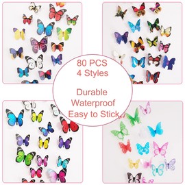 Tianorcan 80 PCS 3D Butterfly Wall Stickers, 4 Styles Wall Butterflies Stickers Room Decorations for Home DIY Bedroom Party Decor