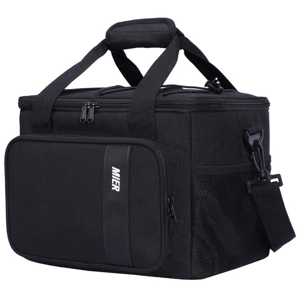 MIER 16L Large Cool Bag Insulated Lunch Box Bags Cooler Tote Bag for Adults Men Women to Work Picnic Travel Beach (Black)