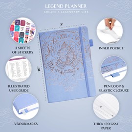 Legend Planner PRO – Undated Weekly & Monthly Life Planner for Goals & Productivity. Time Management Organizer Notebook, 18x25.5cm (Periwinkle)