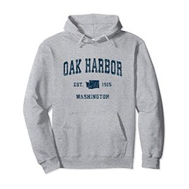 Oak Harbor Washington WA Vintage Sports Design Navy Print Pullover Hoodie