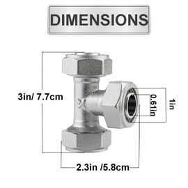Jingzan 3/4" Tee Air Piping Fittings, 3/4" Tubing x 3/4" Tubing x 3/4" Tubing, Brass-Nickel Plated, Air Line Fittings for Shop Garage Compressed Air Tube System (1 PACK)