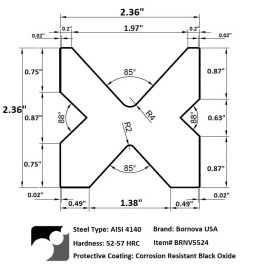 Bornova USA NEW 6" Press Brake Die 2.36" square - V Openings: 1.97", 1.38", 0.87" and 0.63"