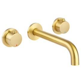 DaeAnjun Wall Mount Bathroom Faucet, Gold Wall Mounted Bathroom Sink Faucets, Double Handle 3 Hole, Lavatory Basin Sink Mixing Faucet with Rough in Valve