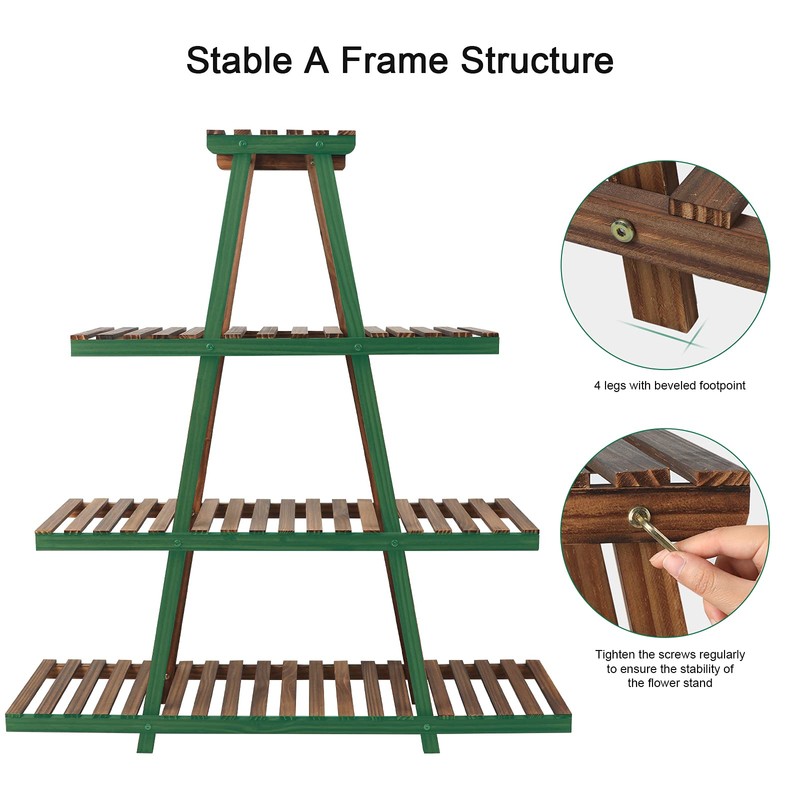 Ufine 4 Tier Wood Plant Stand Indoor Outdoor A Frame