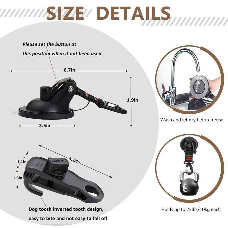 Heavy Duty Suction Cups Anchor with Hooks, Suction Cup Camping