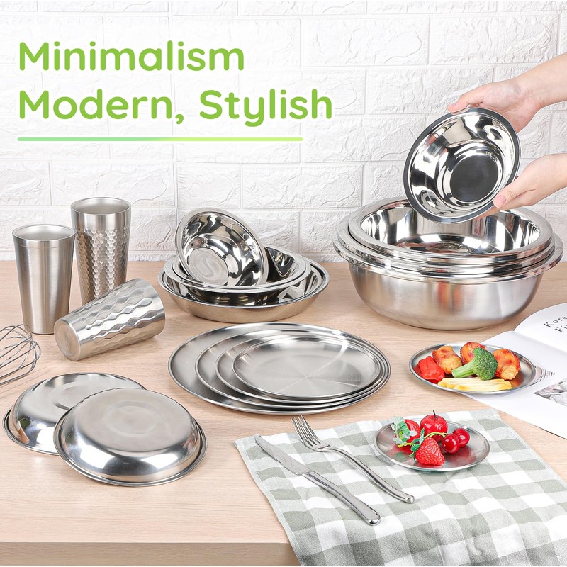 Offiper 304(18/8) Stainless Steel Mixing Bowls for Kitchen, 4 Pack
