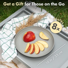 FOODLE Wheat Straw Plates Set for 8 - Alternative for Plastic Plates - Dishwasher & Microwave Safe - Reusable & Unbreakable Camping Plates - Perfect for Picnic, RV, Outdoor - Great for Kids & Toddlers