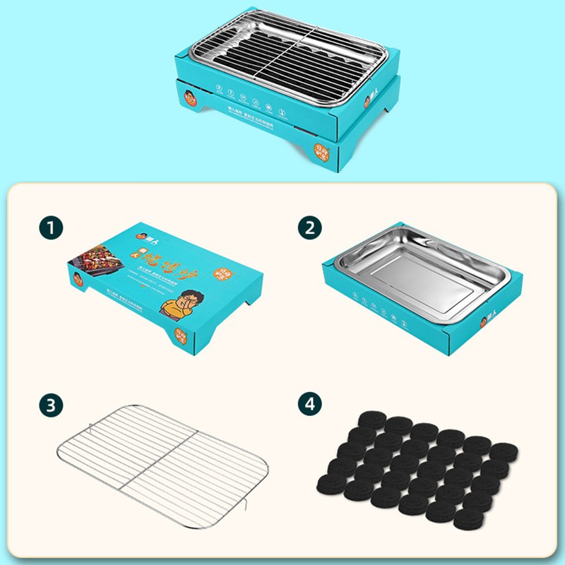 Charcoal Grill Single Use Compact Detachable Stainless Steel Portable Barbecue