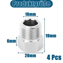 QZKJQDD Reducer 1/2 to 3/8, Pack of 4 Adapters 1/2 to 3/8 Inch, Reducer, Stainless Steel Thread Fitting, Male Thread Female Thread Connections, Suitable for Industry, Pipes, Water etc