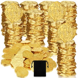 Hanaive 100 Pcs Metal Pirate Coins Bulk Gold Fake Coins Spanish Doubloon Tokens for K...