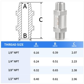 ChillWaves 304 Stainless Steel In-Line Split Check Valve 1/8" NPT Male Thread, One-Way Non-return Check Valve，Prevent Water Back-flow(1-PACK)