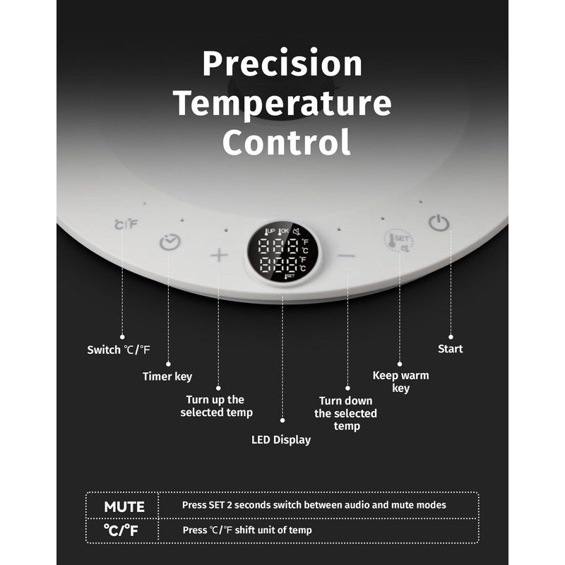 INFOOD 0.8L Gooseneck Electric Kettle, Precise Temperature Control for Pour